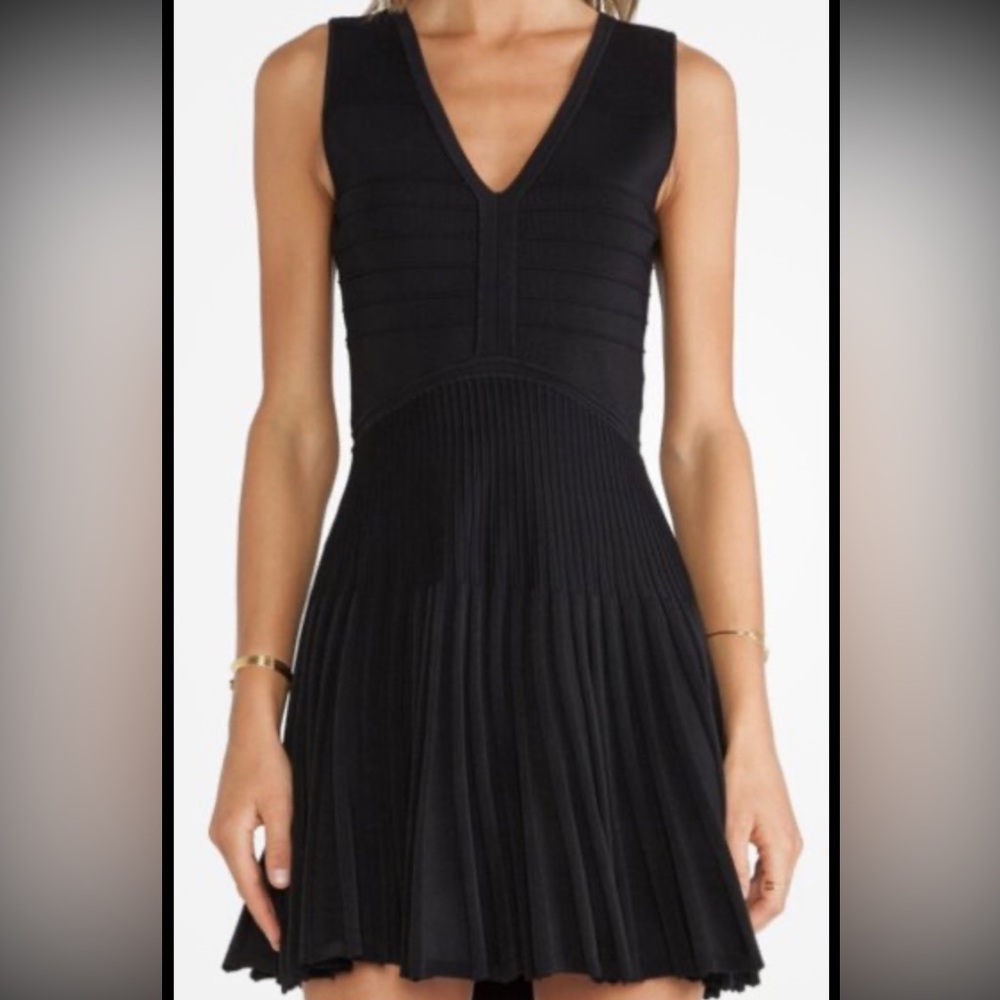 Diane Von Furstenberg Black Pleated Mini Dress